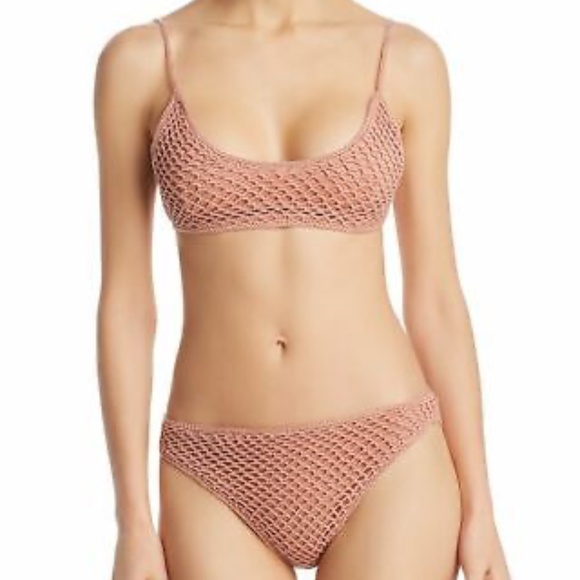 NEW MINKPINK Adrift Crochet Scoop Bralette Bikini Top & Bottoms Baked Pink swim - Picture 7 of 7